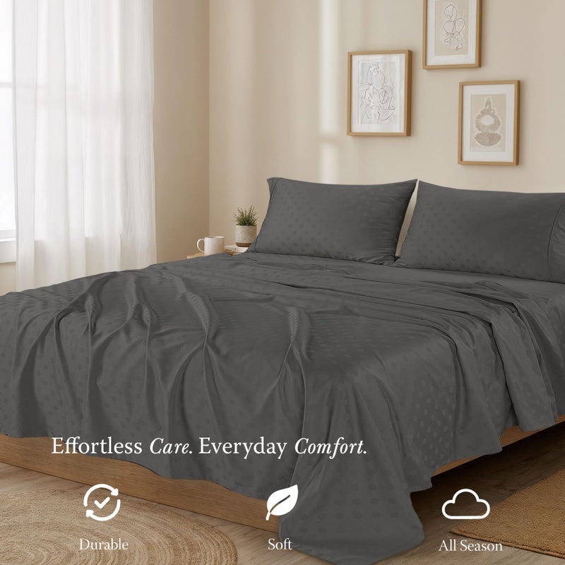 Threadmill Cotton Queen Sheet Set | 100% Cotton Sheets for Queen Size Bed | Damask Jacquard Queen Bed Sheets Set with 16â€ Deep Pocket | Soft Sateen Weave 4-Piece Cooling Bedding Set | Dark Grey - Image 5